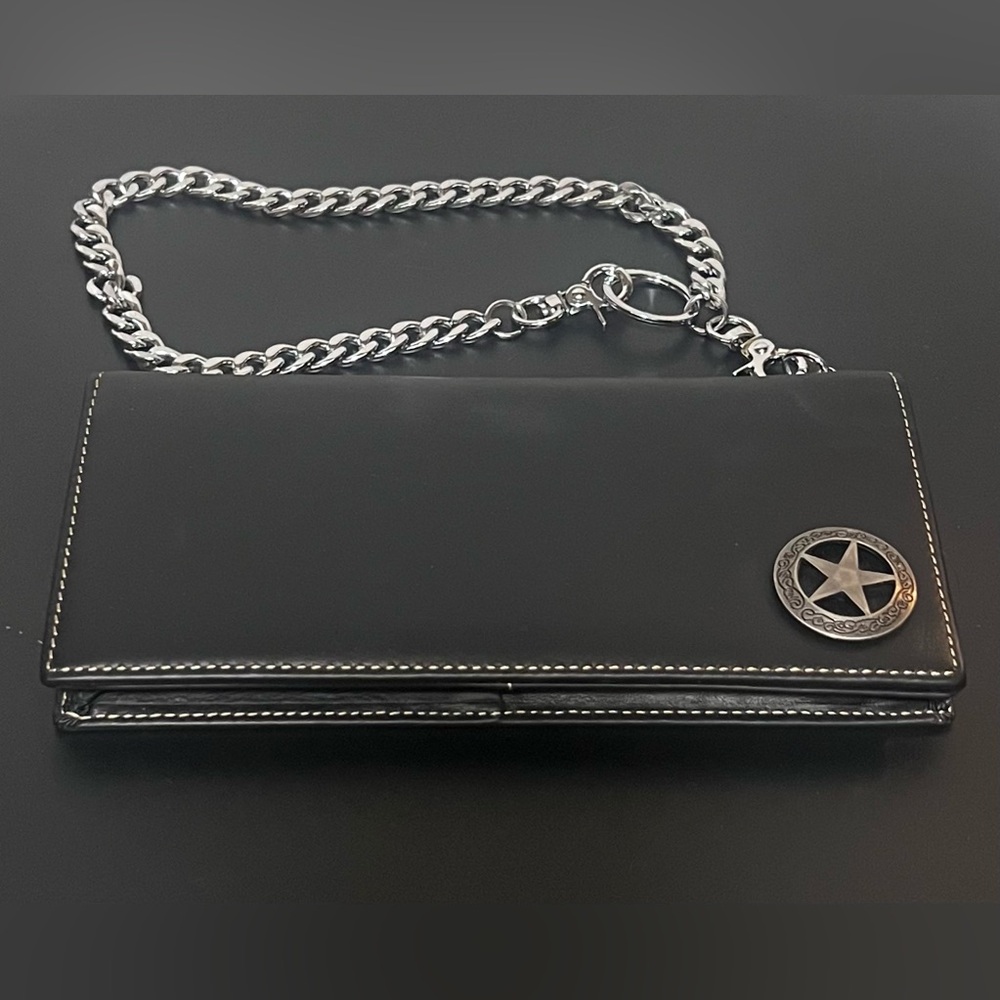 3/$35 Black Leather Wallet with Chain - Picture 3 of 16